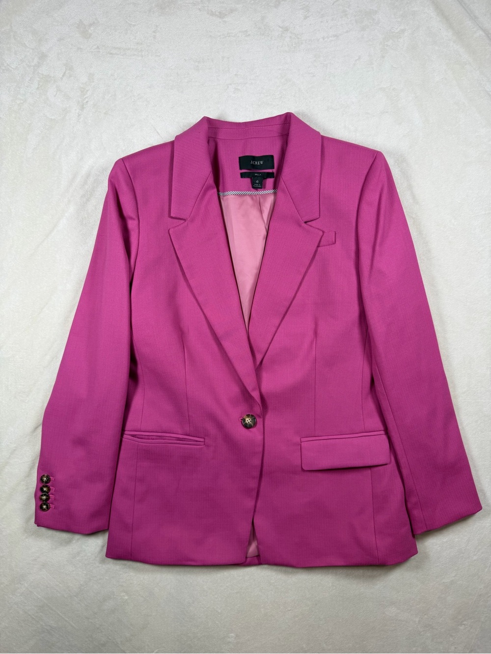 J. Crew Willa Size 6 Wool Blend Bright Fuchsia Single-Button Blazer Coat
